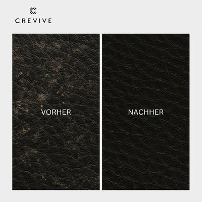 Auto Lederpflege Set nach der Anwendung. Links vor der Behandlung und recht nach der Behandlung mit Leder Pflegemittel